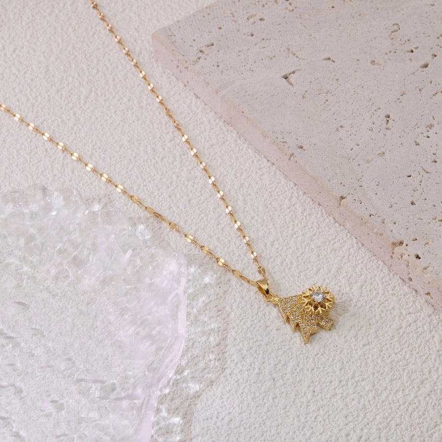 Jewelry Sweet Simple Style Christmas Tree Snowflake 304 Stainless Steel 18K Gold Plated Plating Pendant Necklace