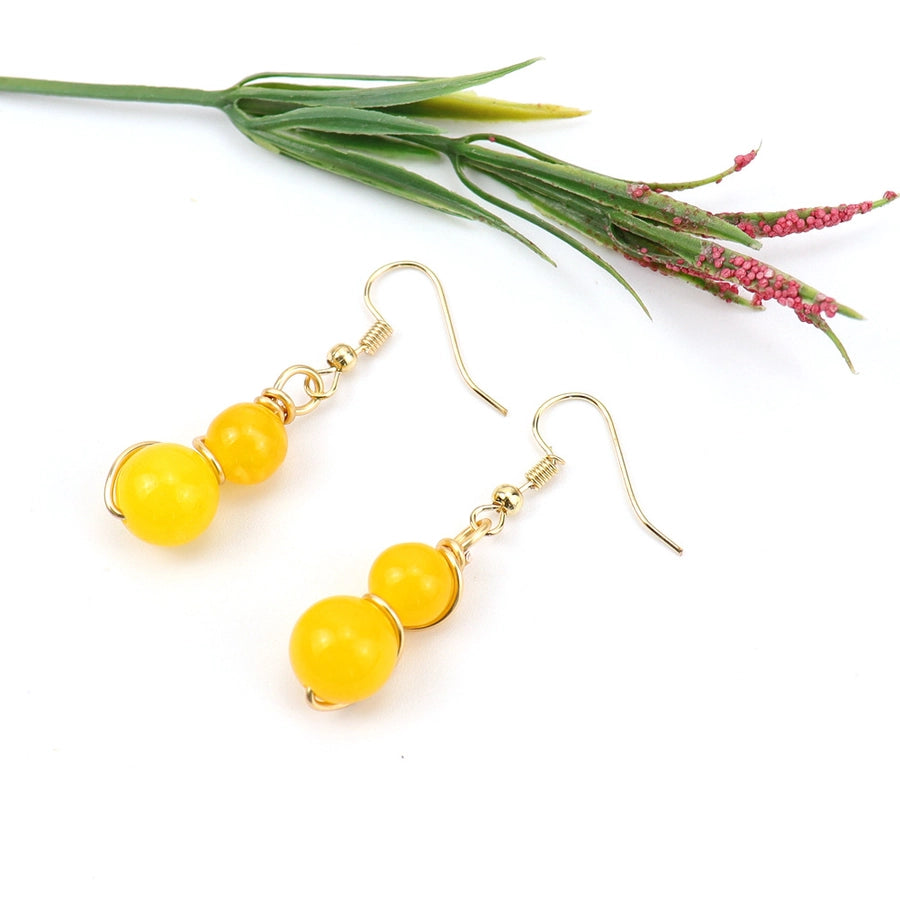 1 Pair Casual Pastoral Gourd Beaded natural stone Copper Drop Earrings