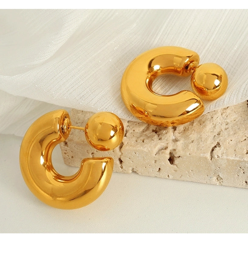 1 Pair IG Style Casual Retro C Shape Round Polishing Plating 304 Stainless Steel 18K Gold Plated Ear Studs