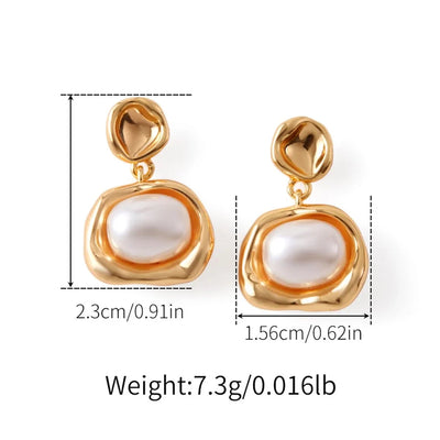 1 Piece Vintage Style Lady Wedding Pearl Inlay Copper Artificial Pearls 18K Gold Plated Drop Earrings