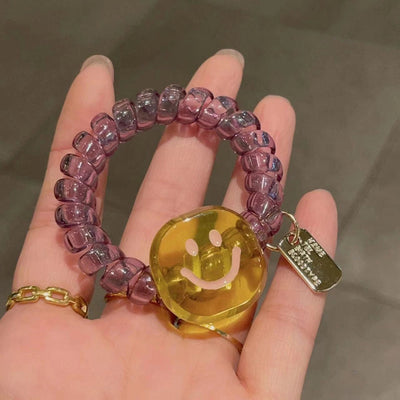 Korean New Acetic Acid Jelly Square Smile Phone Line Hair Ring Dopamine Girl Hair Rope Women