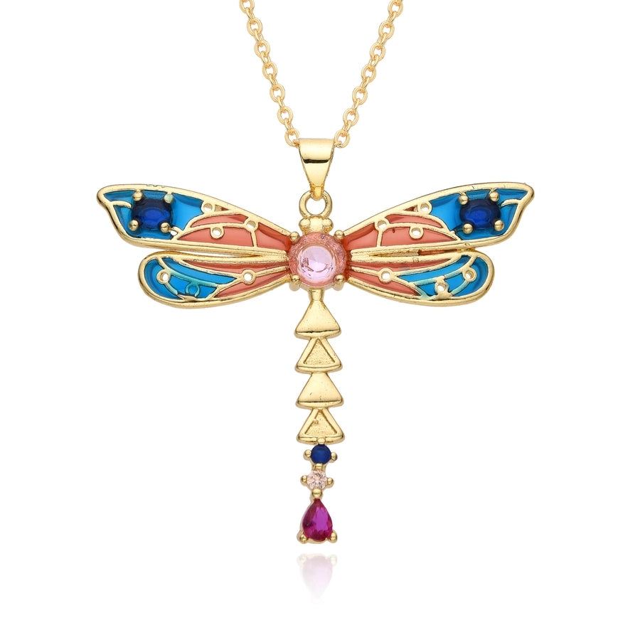 Copper Inlay Snake Dragonfly Zircon Pendant Necklace