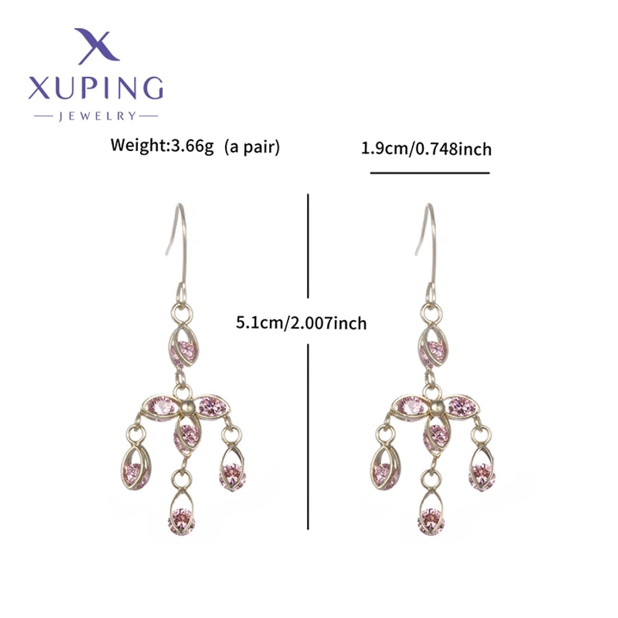 1 Pair Lady Sweet Geometric Tassel Plating Copper Artificial Gemstones 18K Gold Plated Drop Earrings