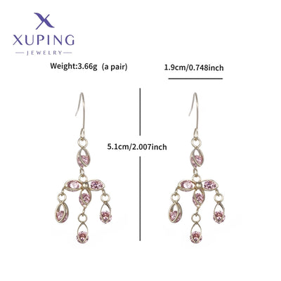 1 Pair Lady Sweet Geometric Tassel Plating Copper Artificial Gemstones 18K Gold Plated Drop Earrings