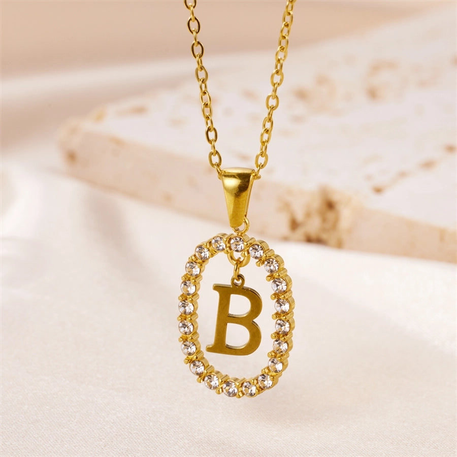 Jewelry Sweet Simple Style Artistic Letter 304 Stainless Steel Artificial Diamond Inlay Pendant Necklace