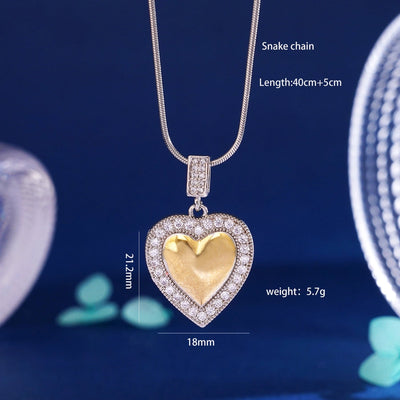 304 Stainless Steel Copper Heart Shape Pendant Necklace