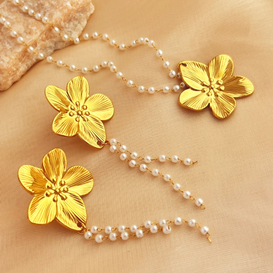 Jewelry Retro Flower 201 Stainless Steel Gold Plated Jewelry Set