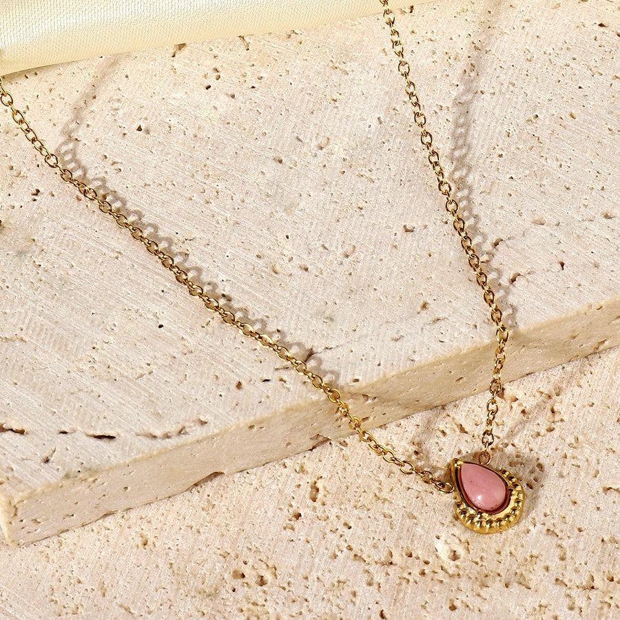 Jewelry Vintage Style French Style Geometric Water Droplets Titanium Steel Natural Stone 14K Gold Plated Plating Pendant Necklace