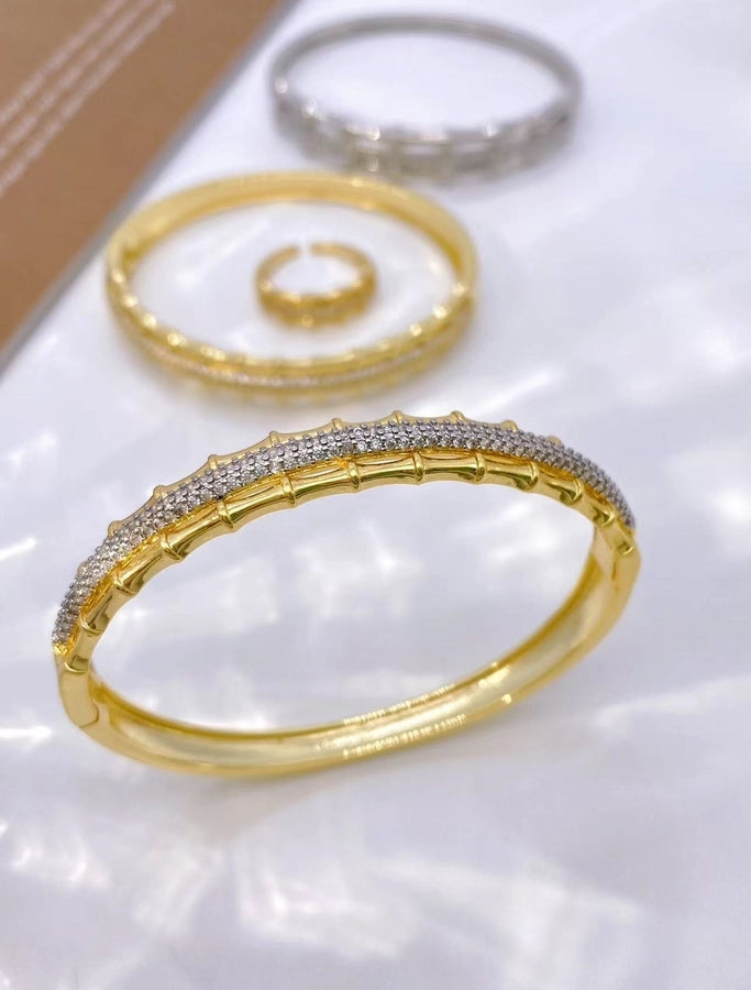 Jewelry Vintage Style Classic Style Bamboo Copper Zircon Plating Rings Bracelets