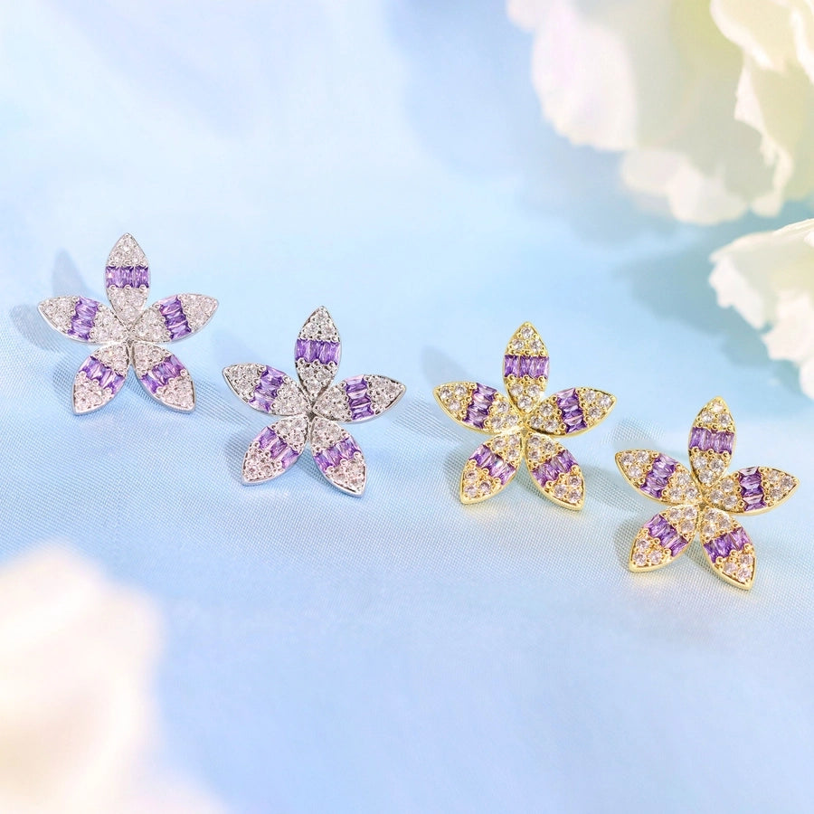 1 Pair Sweet Simple Style Flower Plating Copper Ear Studs