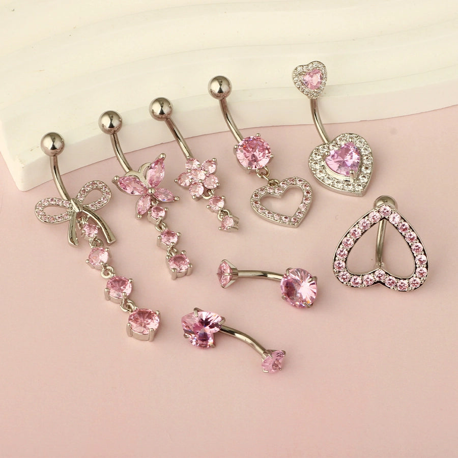 1 Piece Belly Rings Simple Style Heart Shape 316 Stainless Steel  Inlay Zircon