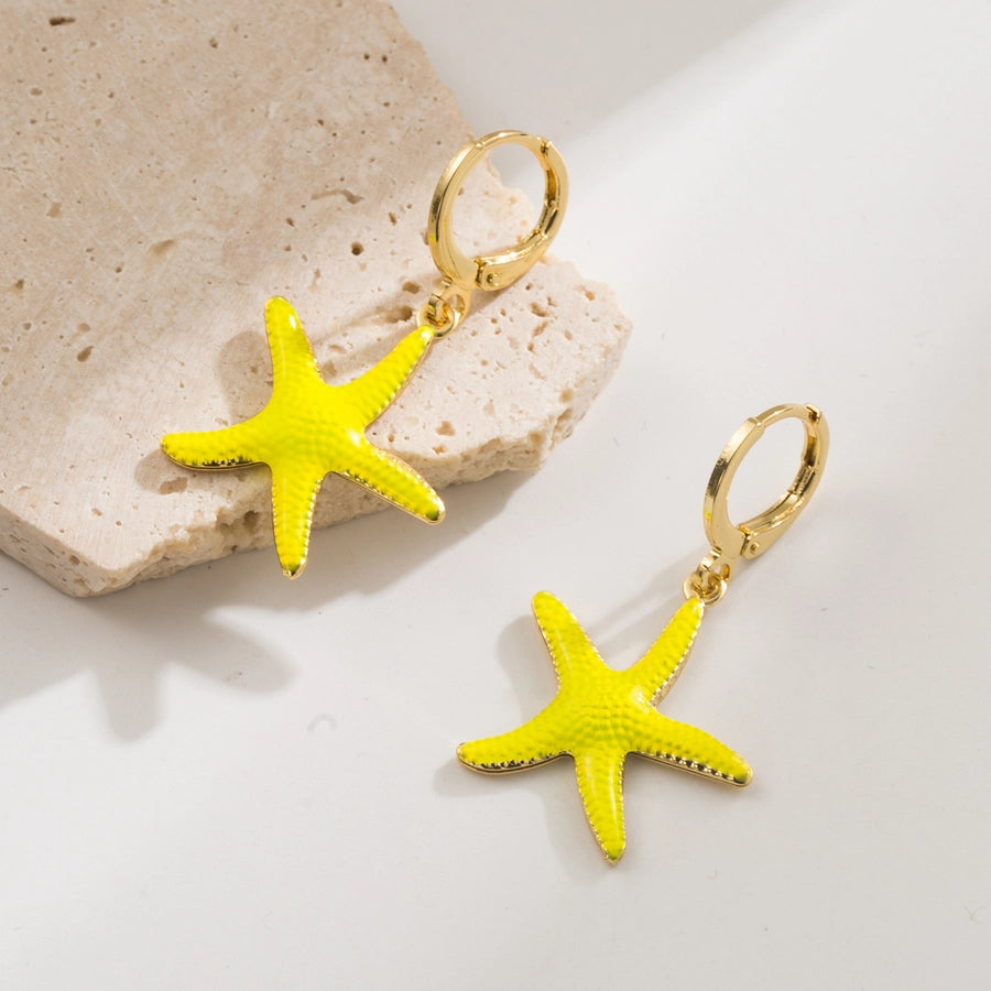 1 Pair Elegant Vacation Starfish Shell Copper 18K Gold Plated Drop Earrings