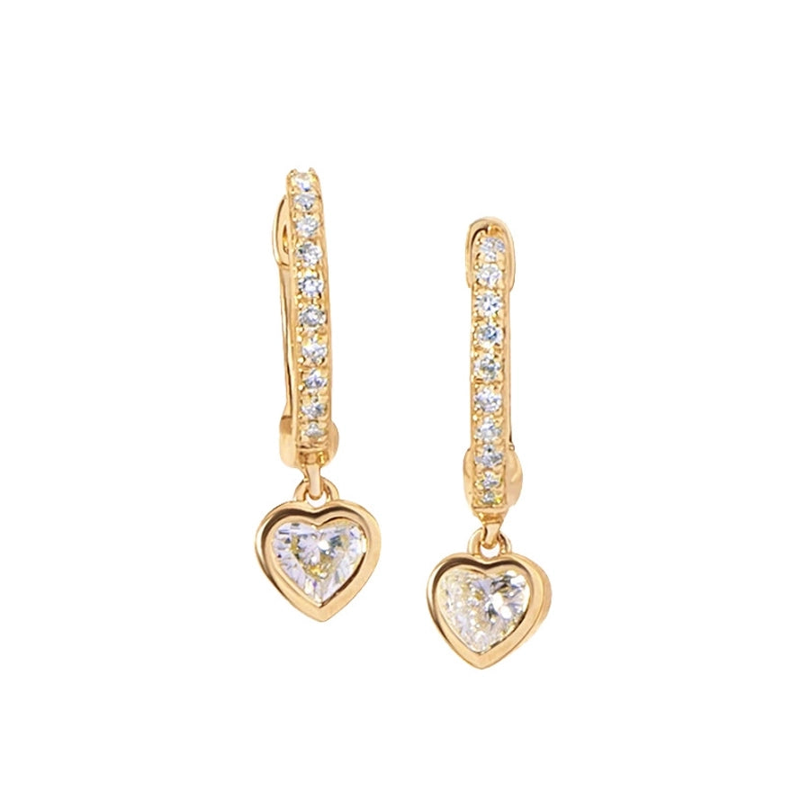 1 Pair IG Style Shiny Heart Shape Inlay Copper Zircon Gold Plated Drop Earrings