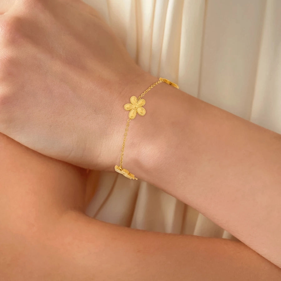 Luxurious Simple Style Flower 304 Stainless Steel White Gold Plated Gold Plated Bracelets In Bulk