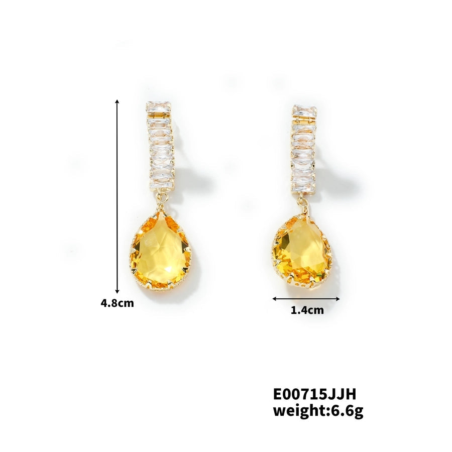 1 Pair Elegant Simple Style Streetwear Water Droplets Inlay Copper Zircon K Gold Plated Rhodium Plated Drop Earrings