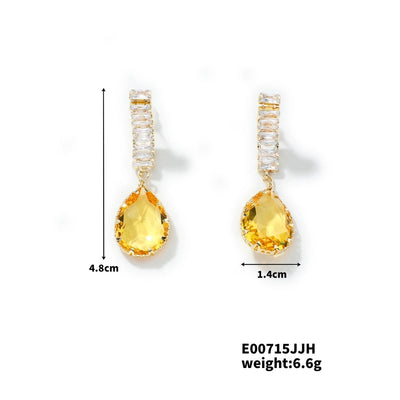 1 Pair Elegant Simple Style Streetwear Water Droplets Inlay Copper Zircon K Gold Plated Rhodium Plated Drop Earrings