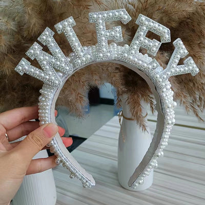 Women's Lady Geometric Artificial Pearl Cloth Rhinestone Hair Band