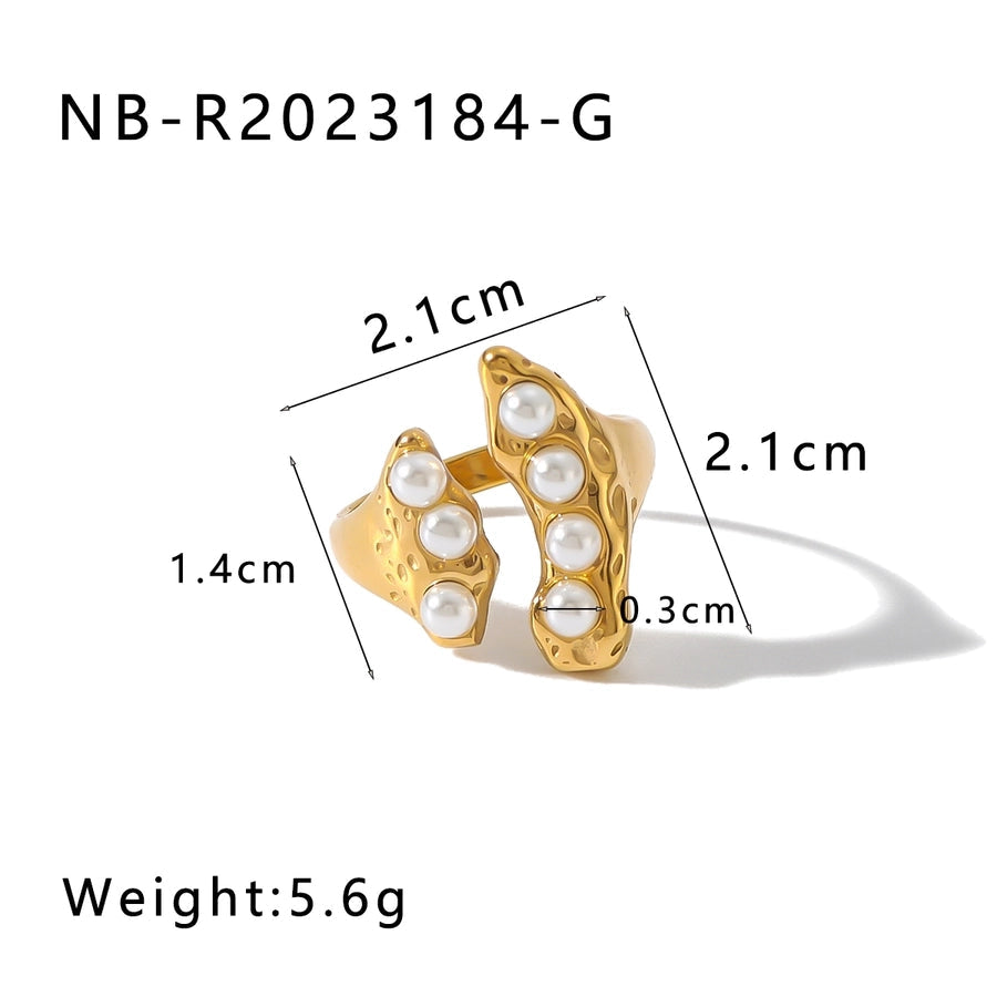 Jewelry IG Style Simple Style Pea 304 Stainless Steel Artificial Pearls 18K Gold Plated Inlay Open Rings