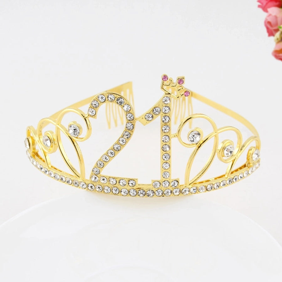 New Birthday Crown  60 Digital Birthday Headband Bridal Banquet Rhinestone Hair Accessories Alloy Headband Women