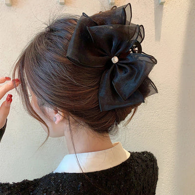 Women's Simple Style Classic Style Bow Knot Gauze Inlay Zircon Hair Claws