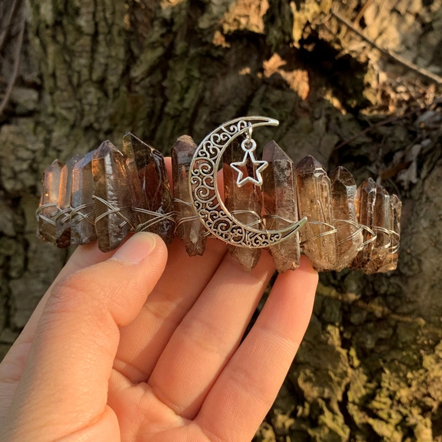 retro star moon crown alloy natural crystal crown
