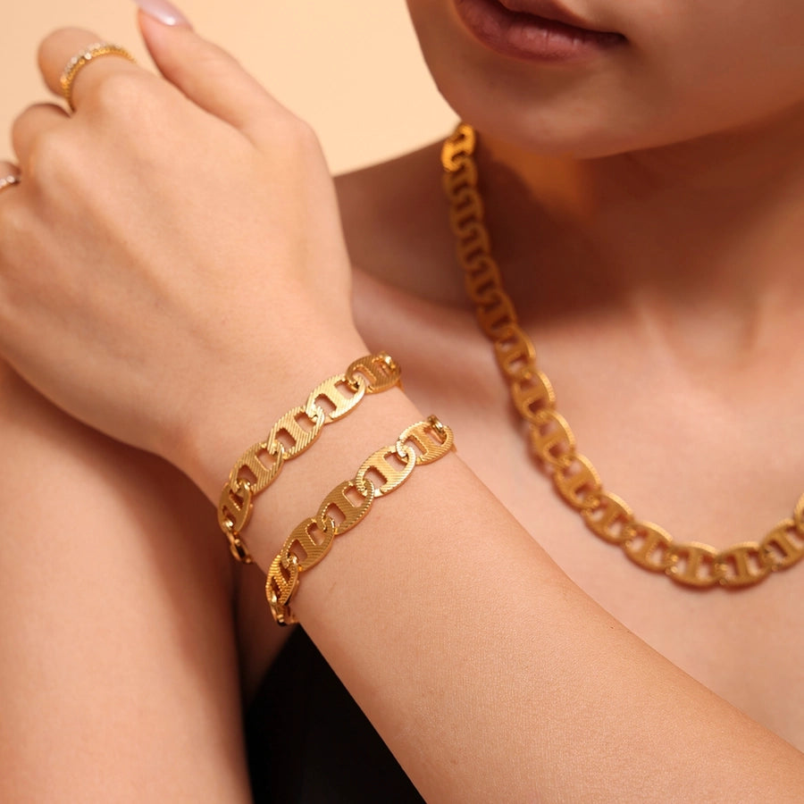 Jewelry Elegant Luxurious Vacation Geometric Titanium Steel 18K Gold Plated Plating Jewelry Set