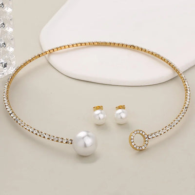 Jewelry Glam Luxurious Shiny Circle Square Heart Shape 304 Stainless Steel Imitation Pearl Rhinestone Jewelry Set