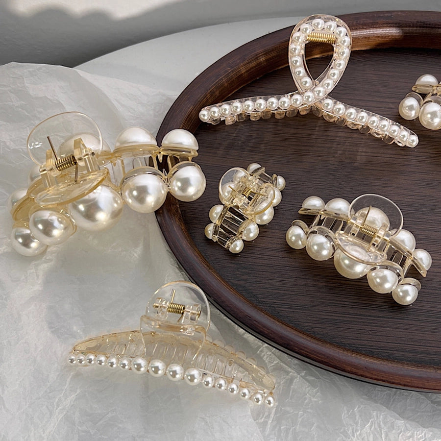 fashion solid color plastic imitation pearl  hair claw