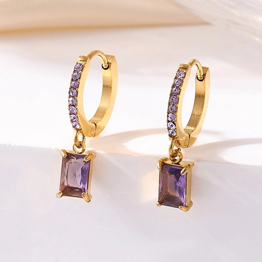 1 Pair Elegant Vacation Rectangle Inlay 304 Stainless Steel Zircon 18K Gold Plated Drop Earrings