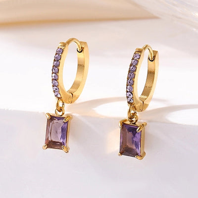 1 Pair Elegant Vacation Rectangle Inlay 304 Stainless Steel Zircon 18K Gold Plated Drop Earrings