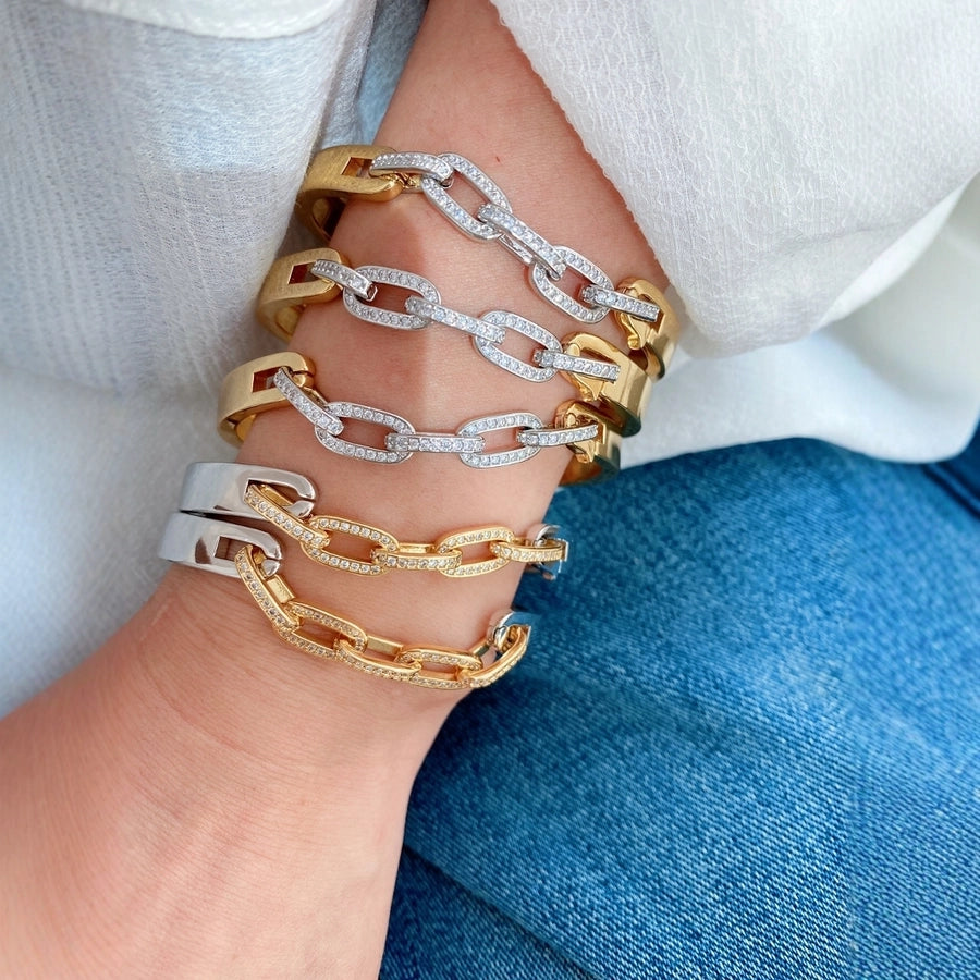 Jewelry Vintage Style Geometric Copper Zircon Mixed Metal Plating Bangle