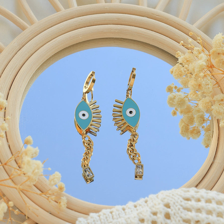 1 Pair Casual Funny Devil's Eye Plating 304 Stainless Steel 14K Gold Plated Drop Earrings