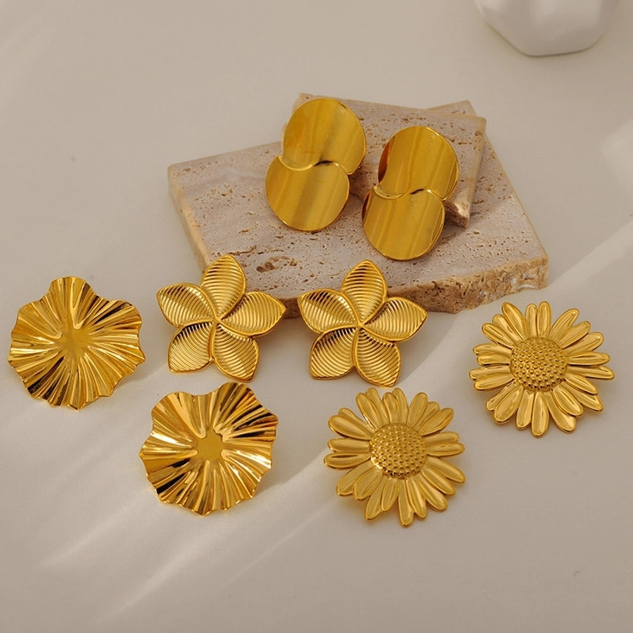 1 Pair Elegant Classic Style Geometric Circle Flower 304 Stainless Steel Ear Studs