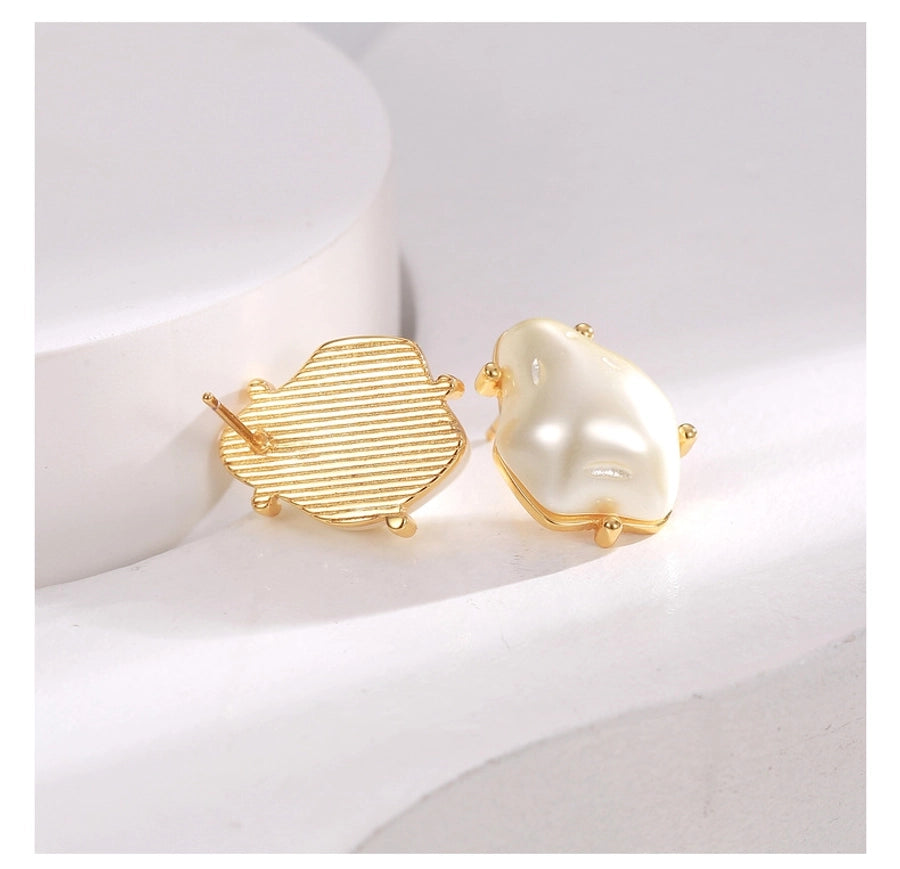 Gao Ding series Baroque special-shaped pearl earrings s925 silver needle temperament elegant personality retro earrings