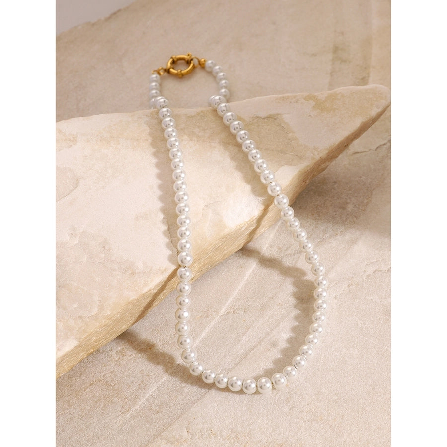 Jewelry Simple Style Classic Style Round 304 Stainless Steel Glass Pearl Beaded Necklace