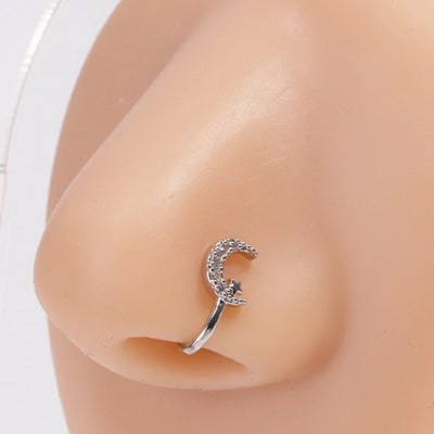 1 Piece Nose Rings & Studs Simple Style Commute Star Moon Copper Hollow Out Artificial Rhinestones Zircon 18K Gold Plated