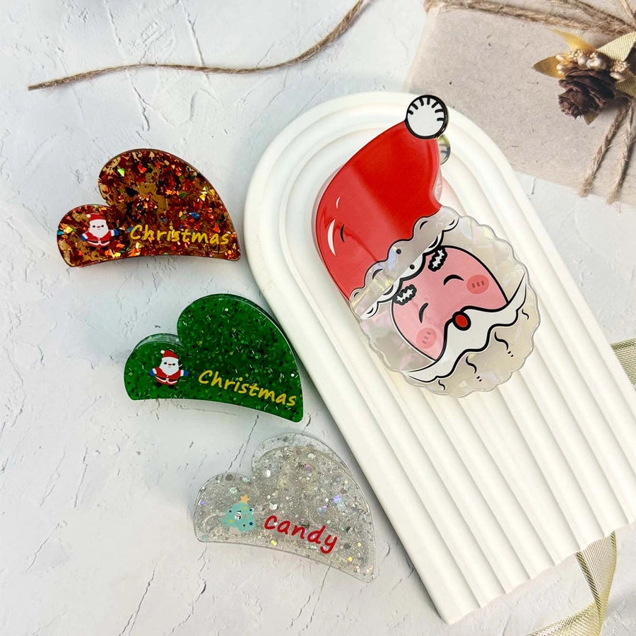 Christmas Cute Simple Style Women's Animal Santa Claus Heart Shape Arylic Hair Claws