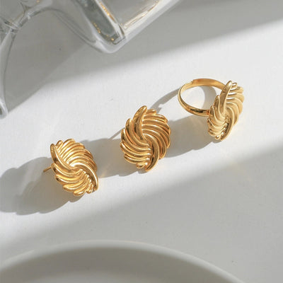 Jewelry IG Style Commute Cool Style Round Spiral 304 Stainless Steel 14K Gold Plated Rings Earrings