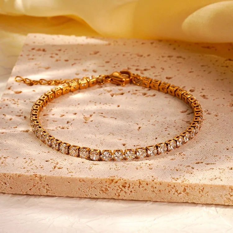 IG Style Solid Color 304 Stainless Steel 18K Gold Plated Zircon Tennis Chain Bracelets In Bulk
