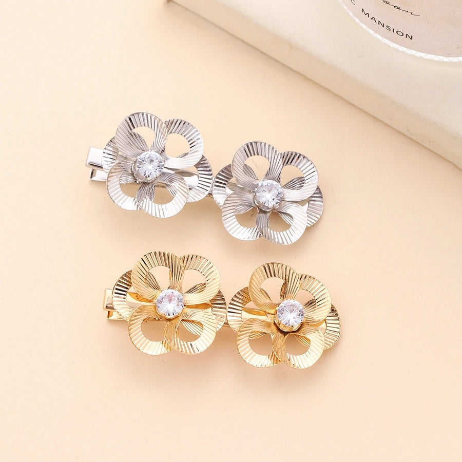 Women's Elegant Lady Baroque Style Flower Metal Plating Inlay Rhinestones Hair Clip