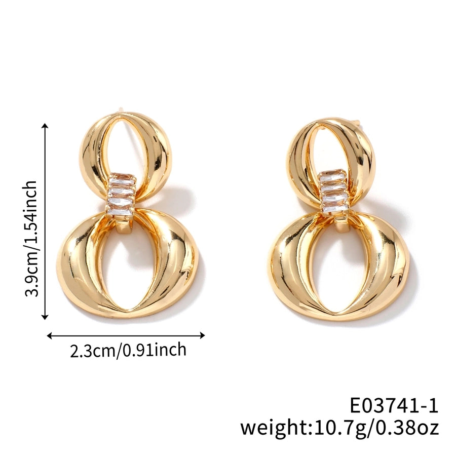 1 Pair Elegant Glam Shiny Geometric Inlay Copper Zircon K Gold Plated Rhodium Plated Drop Earrings