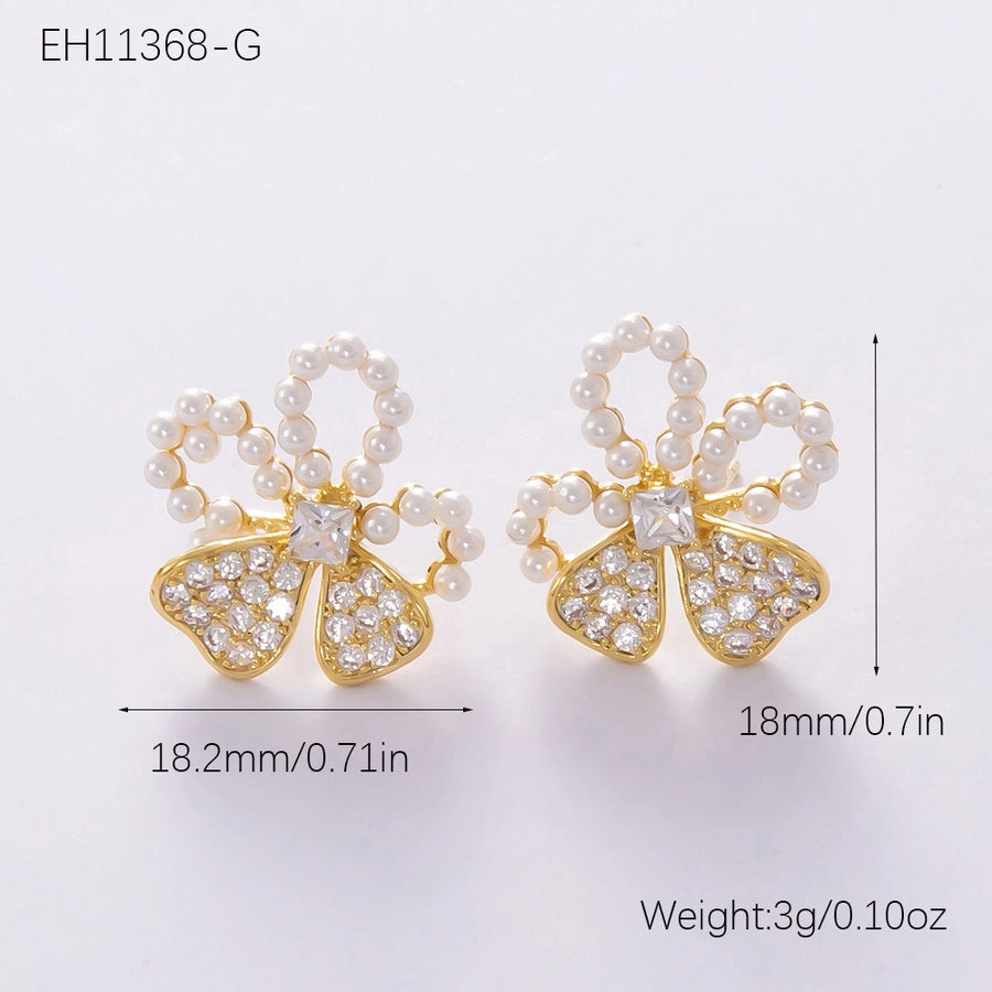 1 Pair Elegant Streetwear Bow Knot Plating Copper Zircon Drop Earrings Ear Studs