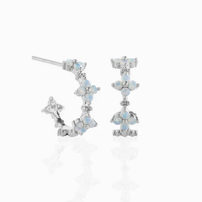 1 Pair Sweet C Shape Flower Copper Zircon Ear Studs