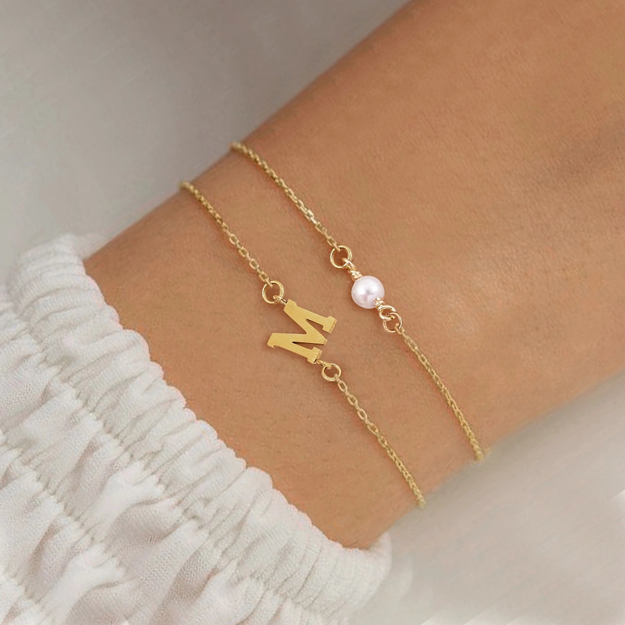 Elegant Simple Style Classic Style Letter 201 Stainless Steel 304 Stainless Steel Artificial Pearl Stainless Steel Bracelets In Bulk