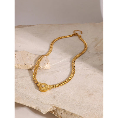 18K Gold Stainless Steel White Diamond Diamond Rib Heart Pendant Chain Necklace