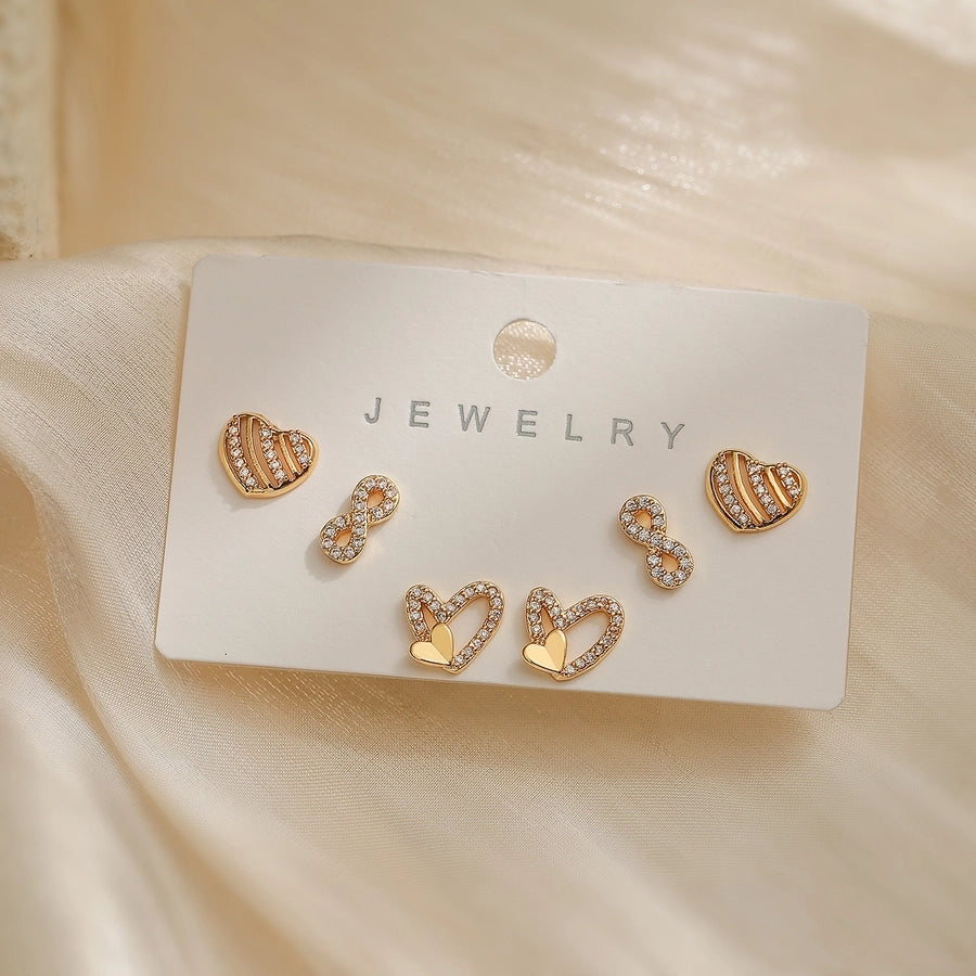 1 Set Simple Style Commute Geometric Inlay Copper Zircon 18K Gold Plated Ear Studs