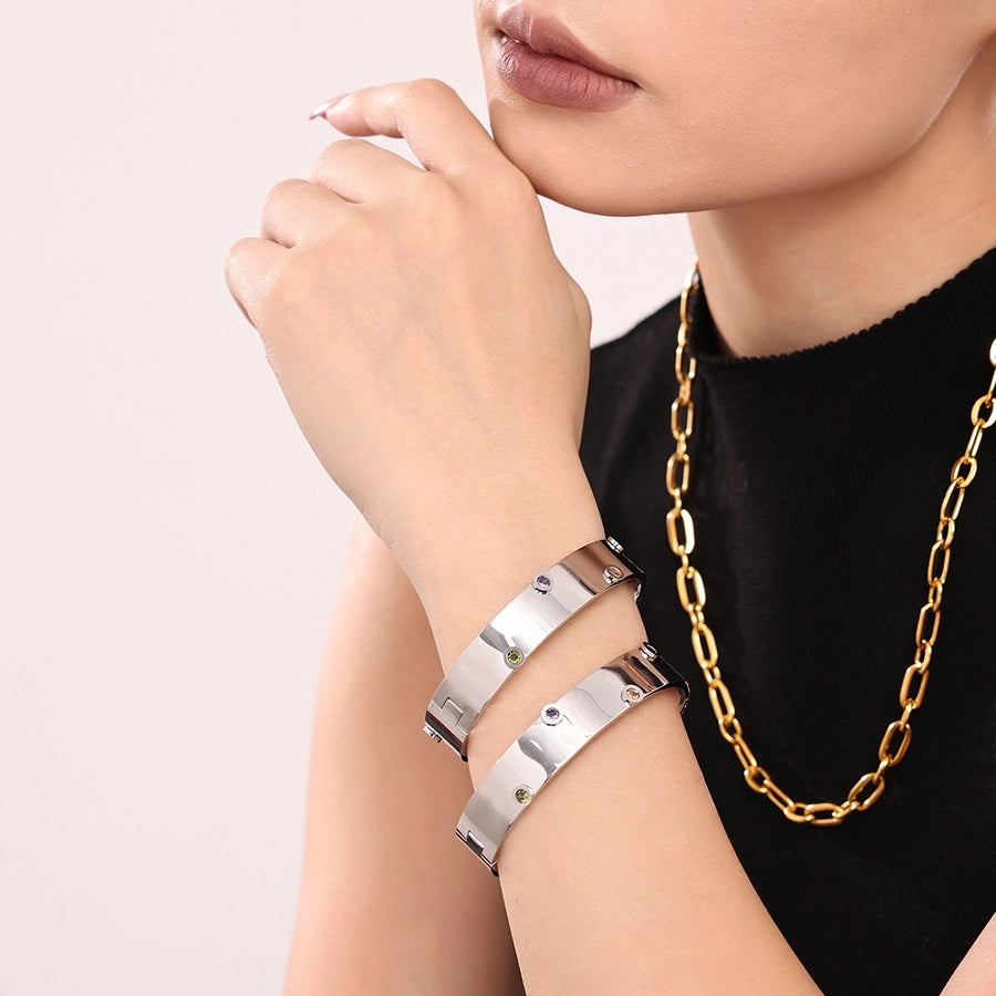 Elegant Glam Round 304 Stainless Steel 18K Gold Plated Zircon Bangle In Bulk