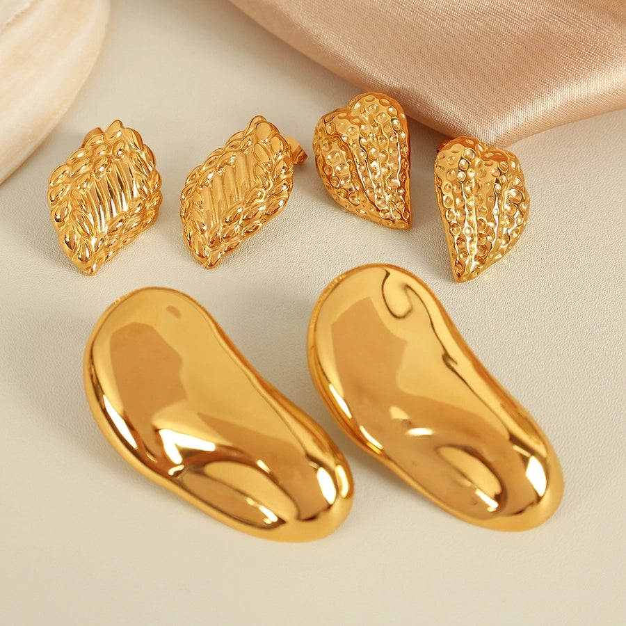 1 Pair IG Style Retro Geometric Polishing Plating 304 Stainless Steel 18K Gold Plated Ear Studs