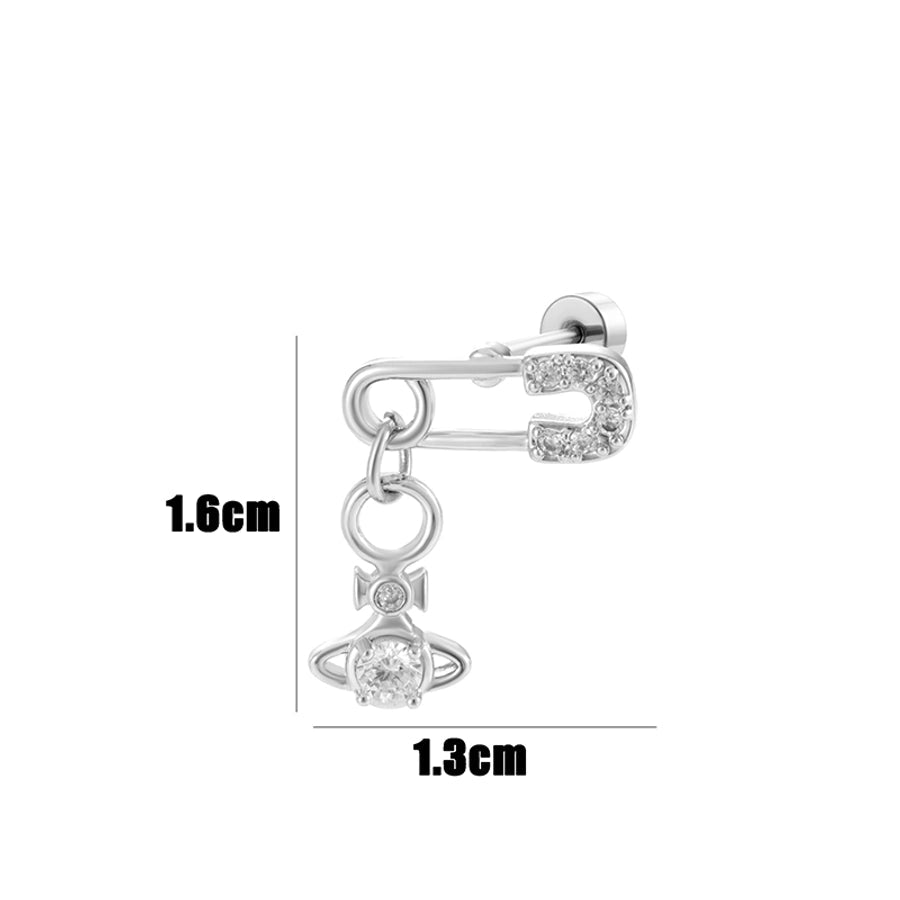 1 Piece Elegant Classic Style Paper Clip Planet Inlay Copper Zircon Drop Earrings