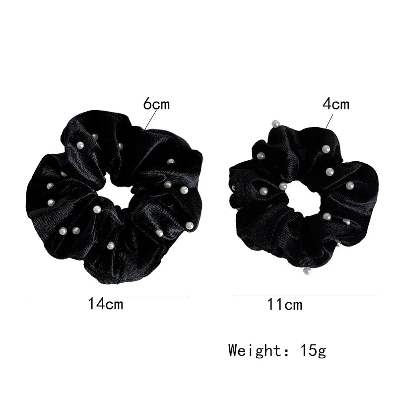 retro solid color velvet inlay artificial pearls hair tie 1 piece